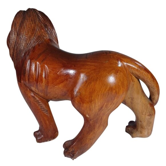 Set o2 Huge Hand-Carved Mid Century Wooden Wood  Roaring Lion Statues 17x13 - Picture 11 of 16